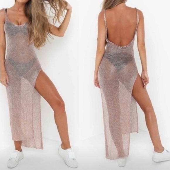 Boho Goddess Mesh Cover Up Dress, Rosé Gold - Picture 4 of 5
